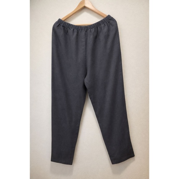 FLAX 100% Linen Pull On Pants Charcoal Gray Elastic Waist NWOT Size M - Picture 2 of 5